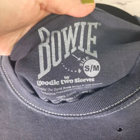 David Bowie Womens Bowie Retro Picture Vintage Style Navy Distressed Shirt - Picture 5 of 10